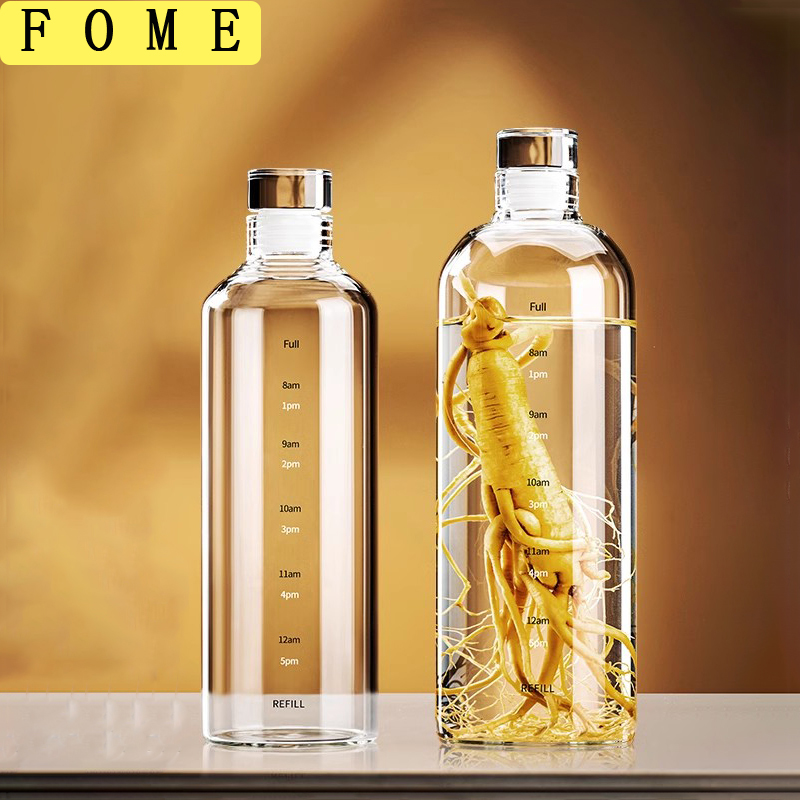 Outdoor Sport Glass Water Bottle - ขวดน้ำกีฬาแก้ว FOME พร้อมขีดบอกเวลา ขวดเก็บไวน์ ขวดน้ำสำหรับพกพาสำหรับใส่กาแฟ ชา