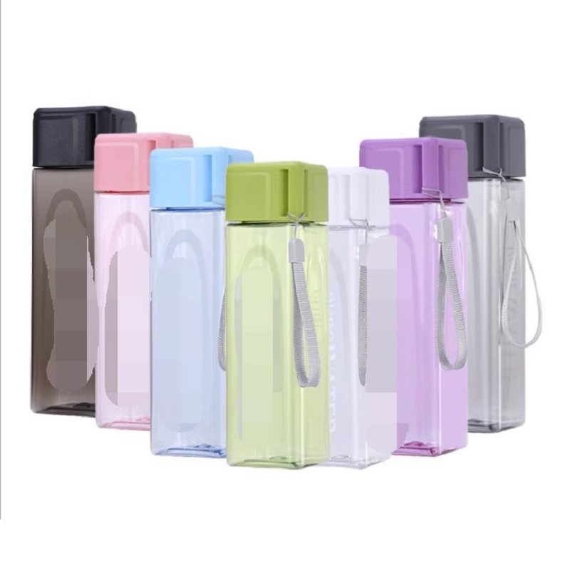 Outdoor Sport Glass Water Bottle - 450ml,1pcs แก้วน้ําใสสแควร์ใน Mate พลาสติก,ขวดน้ําแบบพกพาพร้อมสายเคเบิลนมสําหรับกีฬากลางแจ้ง