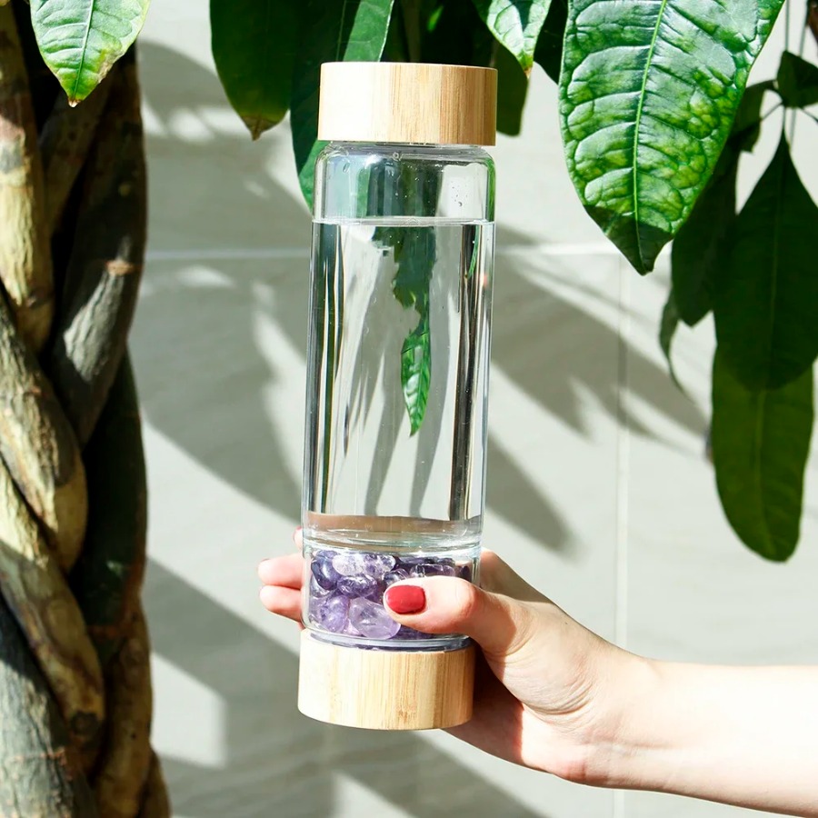 Outdoor Sport Glass Water Bottle - ขวดน้ำคริสตัลขนาดใหญ่จากแร่ธรรมชาติ หลากสี ขวดน้ำพกพาสำหรับกิจกรรมกลางแจ้ง แก้วน้ำกีฬา ป้องกันการตกแตก
