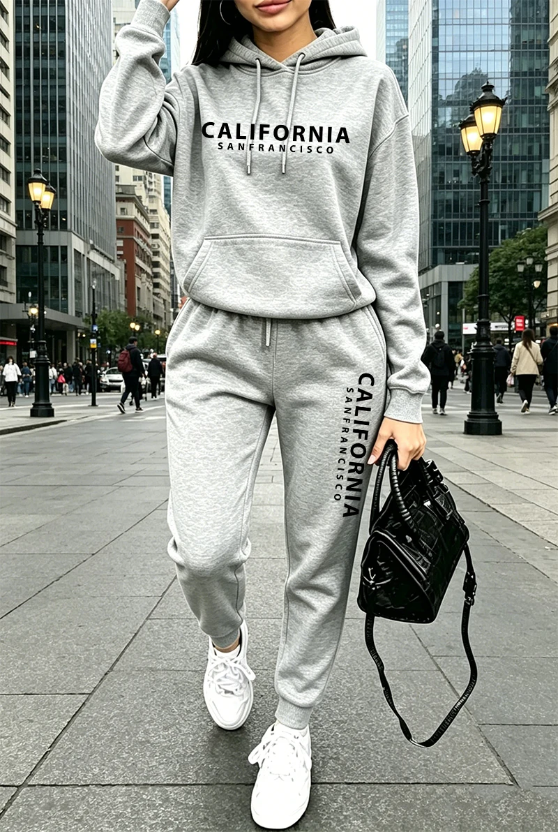 Outdoor Sportswear - ชุดวอร์มผู้หญิงคุณภาพดี พิมพ์ลาย เสื้อฮู้ดลำลอง เสื้อสเวตเชิ้ตสำหรับกิจกรรมกลางแจ้ง เสื้อผ้ากีฬา แฟชั่นฤดูใบไม้ร่วง