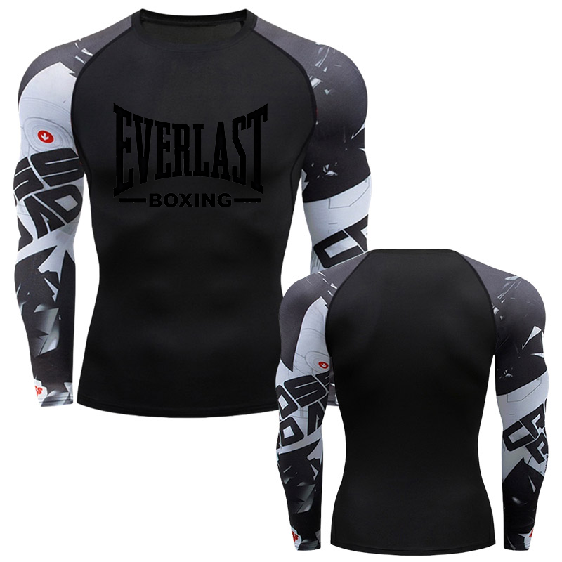 Outdoor Sportswear - EVERLAST BOXING เสื้อยืดรัดรูปสำหรับผู้ชายรุ่นใหม่ แขนสั้น เสื้อออกกำลังกาย เสื้อวิ่ง