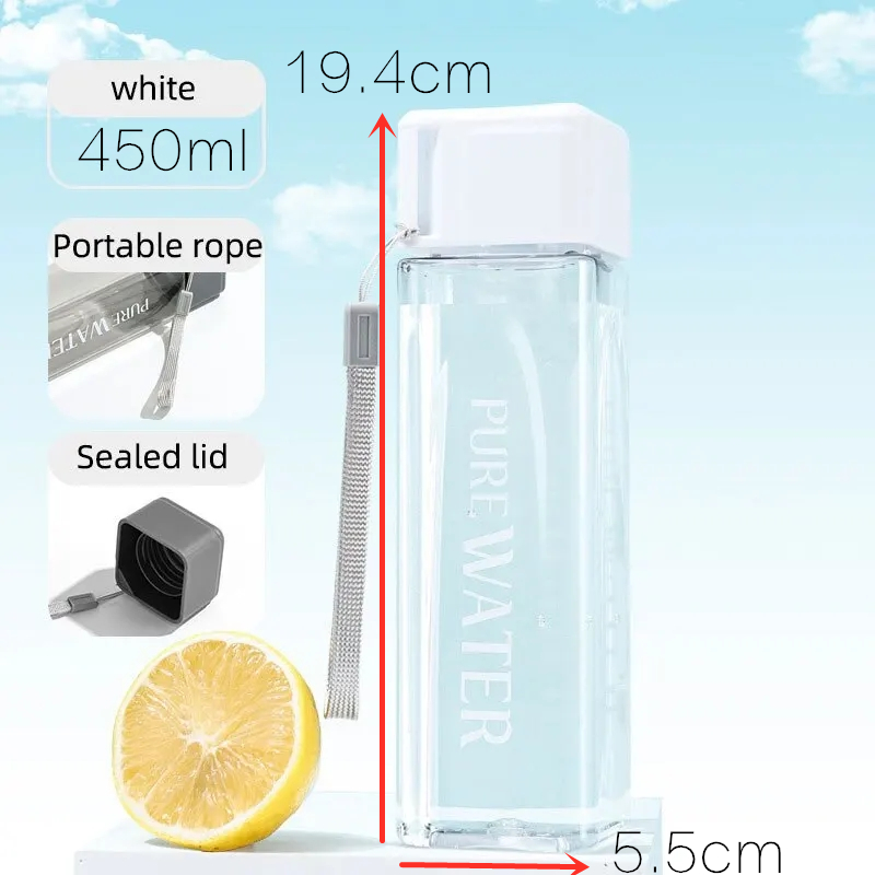 450ml,1pcs แก้วน้ําใสสแควร์ใน  - Outdoor Sport Glass Water Bottle บทวิจารณ์และราคา