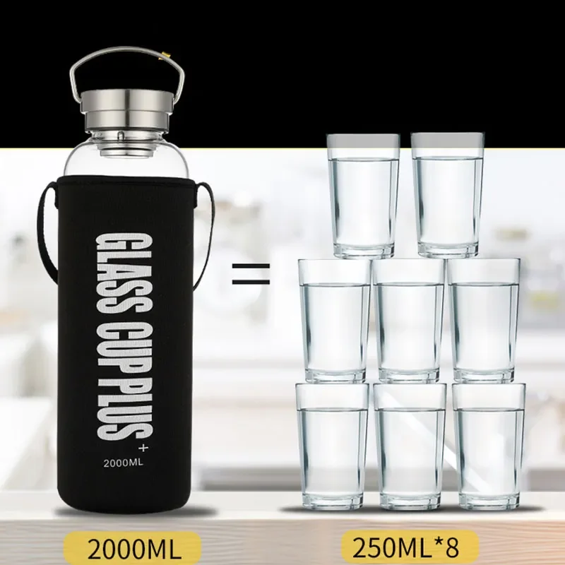 ขวดน้ําแก้ว 2 ลิตรพร้อมสายรัด, - Outdoor Sport Glass Water Bottle บทวิจารณ์และราคา